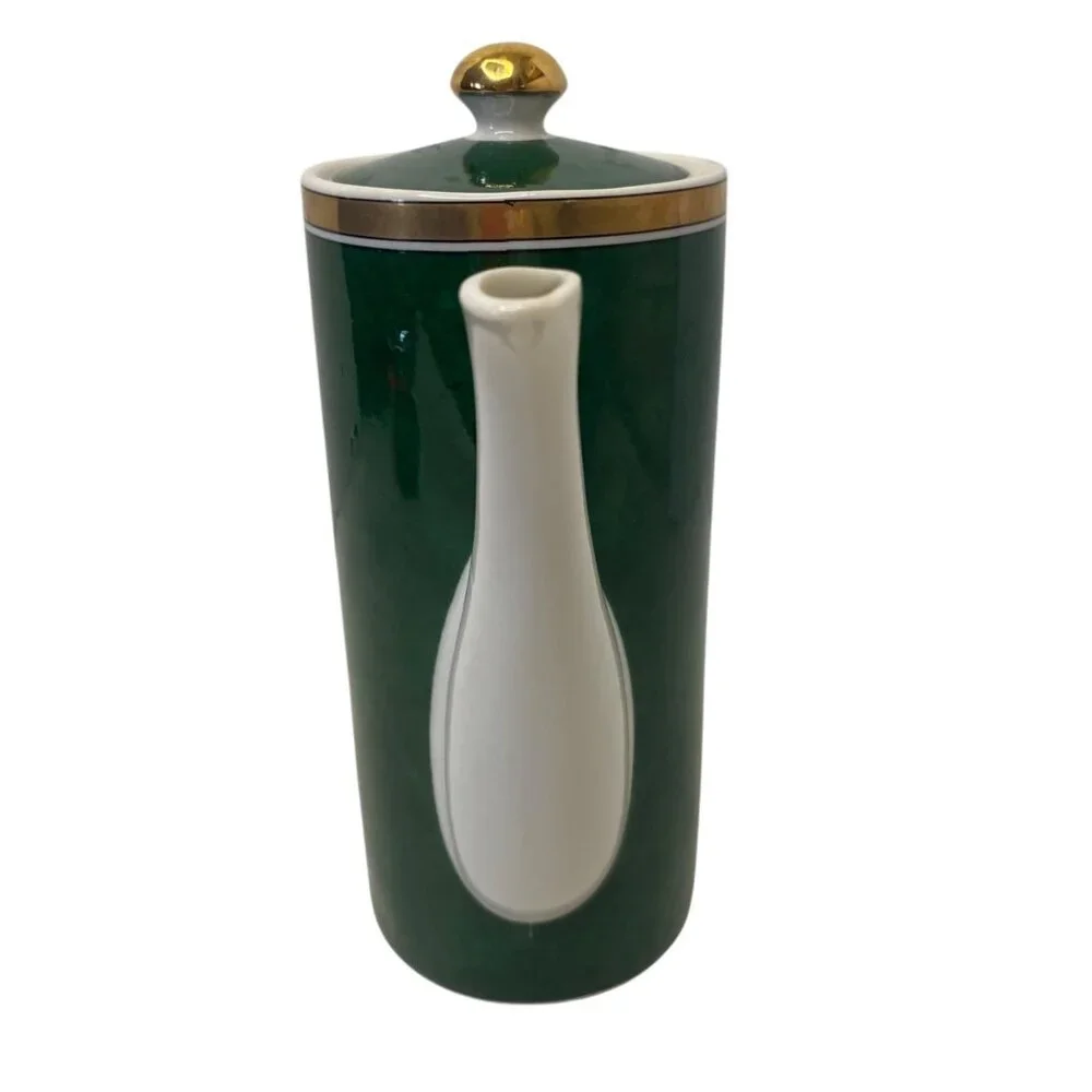 Vintage Otagiri Malachite Green Gold Trim Porcelain Coffee/Tea Pot‎ Retro 6.5